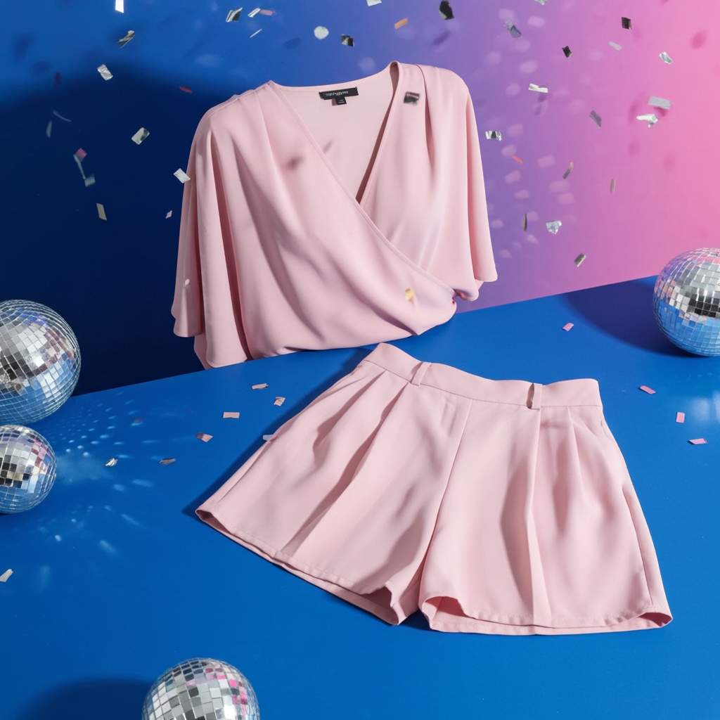 Blusa Rosa con Bermuda in Seta