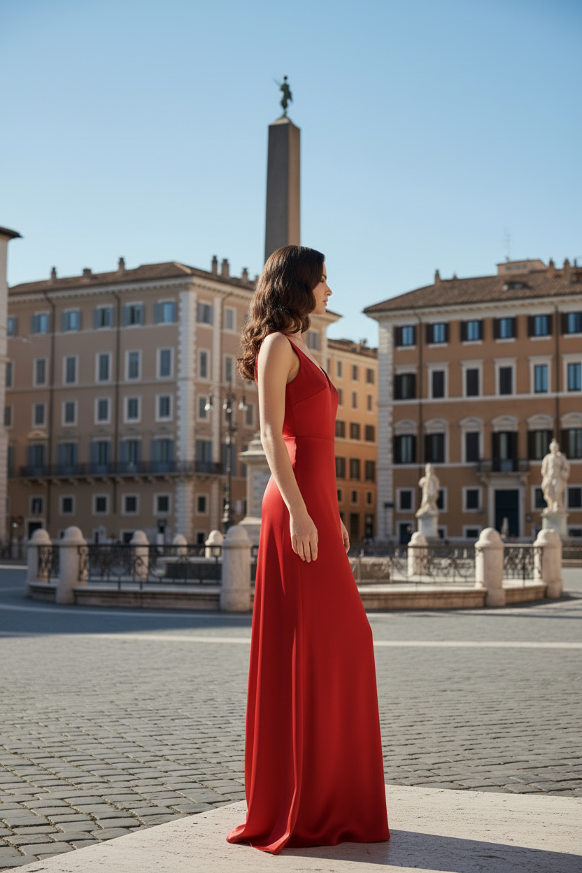 Abito Rosso Elegante Occasioni Speciali