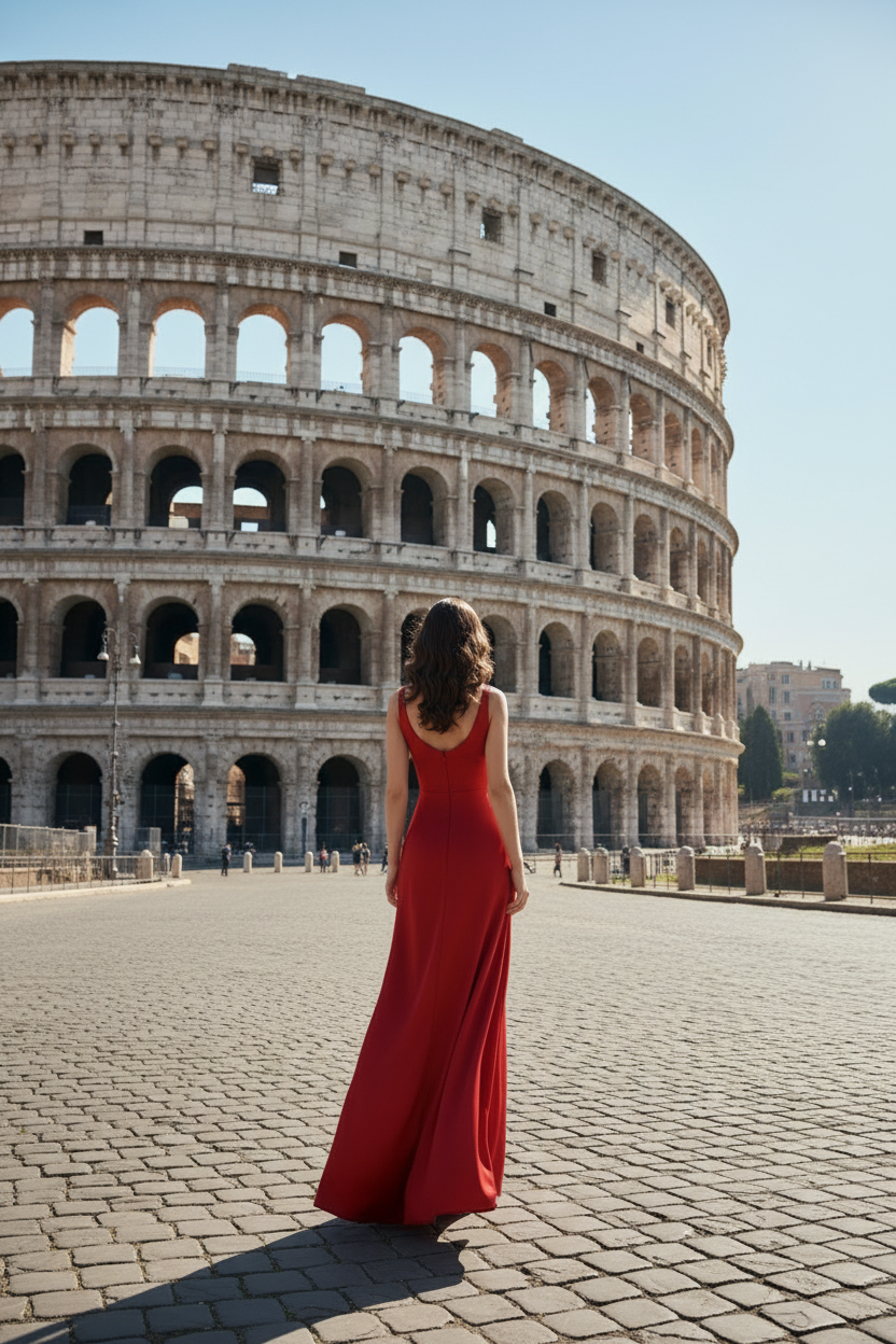 Abito Rosso Elegante Occasioni Speciali