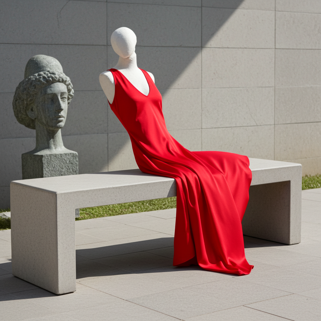 Abito Rosso Elegante Scollato e Creato a Mano in Cotone Organico