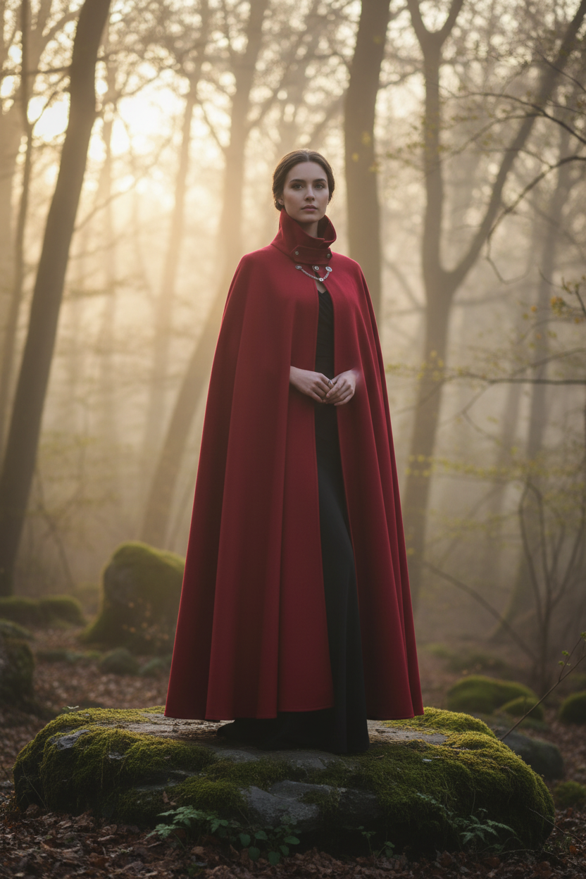 Tabarro Cloak Mantello Veneziano Rosso Lussuoso in Pura Lana