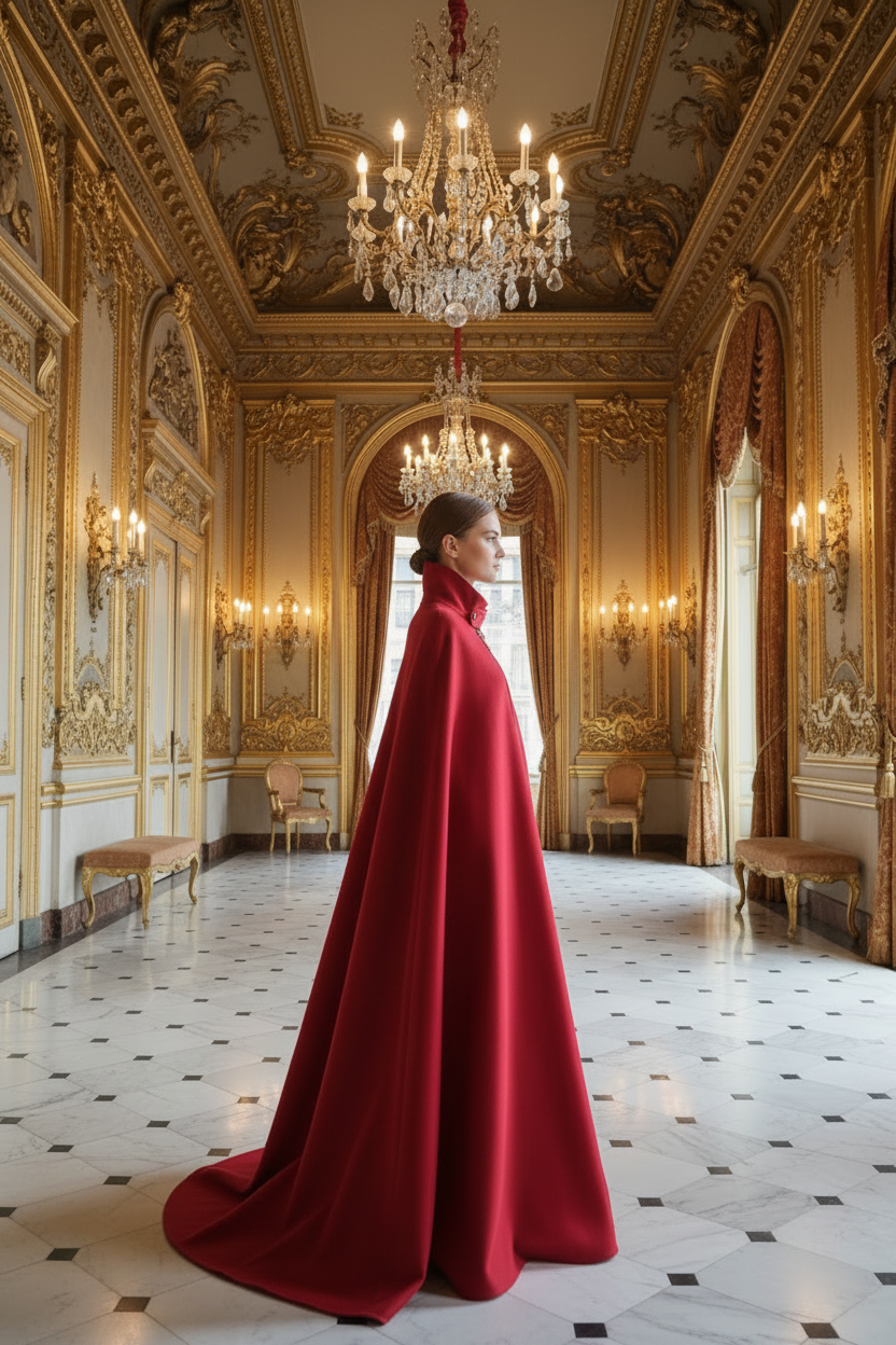 Tabarro Cloak Mantello Veneziano Rosso Lussuoso in Pura Lana