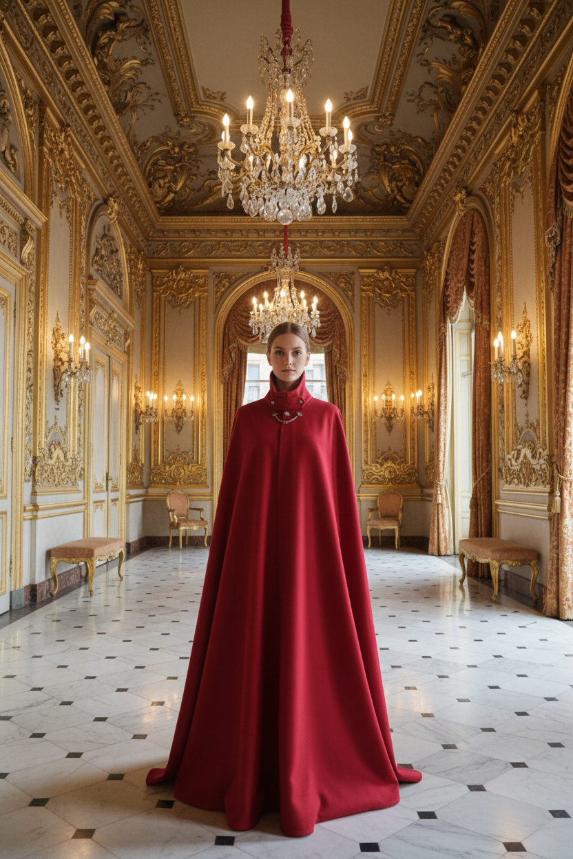 Tabarro Cloak Mantello Veneziano Rosso Lussuoso in Pura Lana