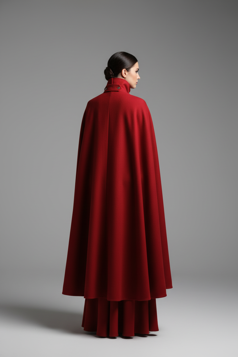 Tabarro Cloak Mantello Veneziano Rosso Lussuoso in Pura Lana