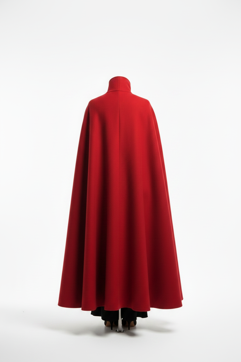 Tabarro Cloak Mantello Veneziano Rosso Lussuoso in Pura Lana