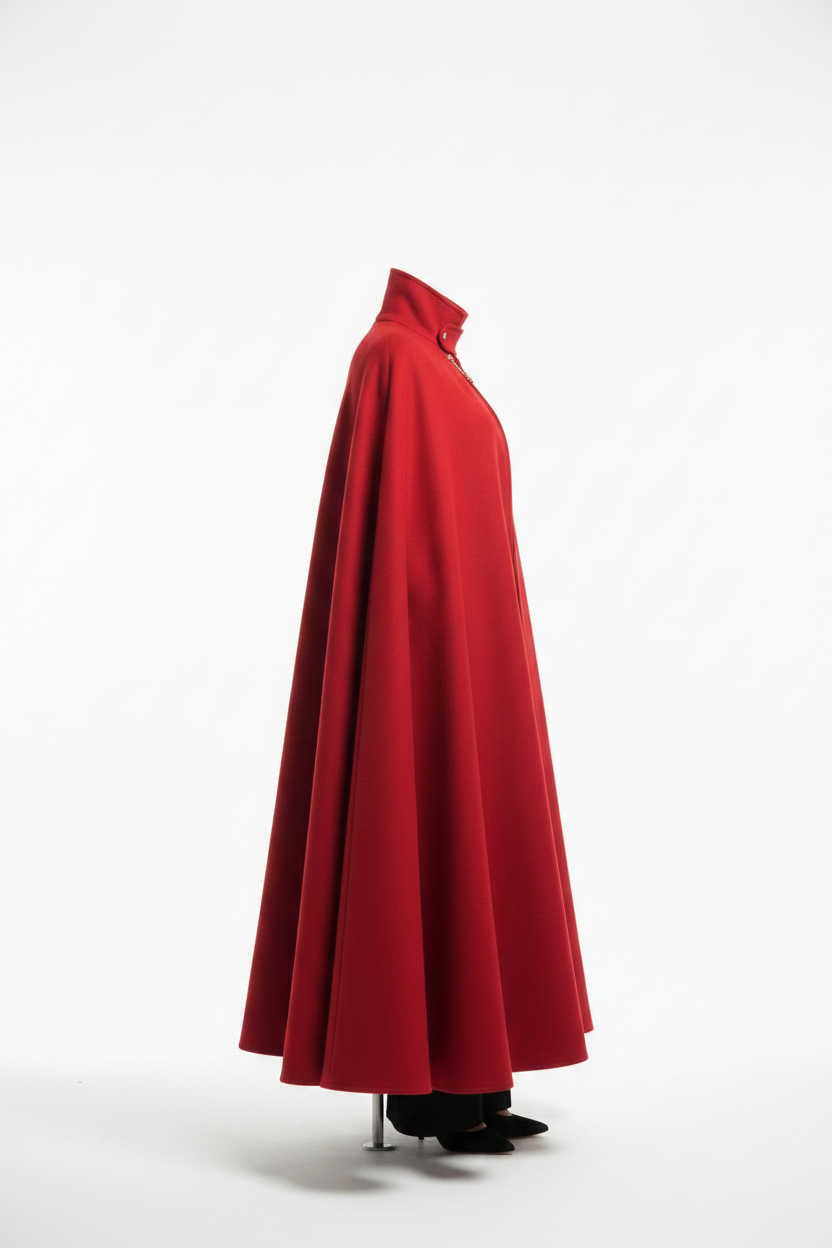 Tabarro Cloak Mantello Veneziano Rosso Lussuoso in Pura Lana