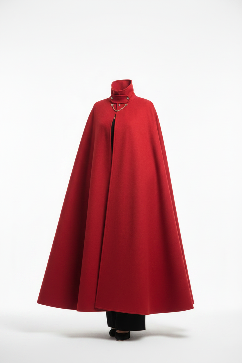 Tabarro Cloak Mantello Veneziano Rosso Lussuoso in Pura Lana