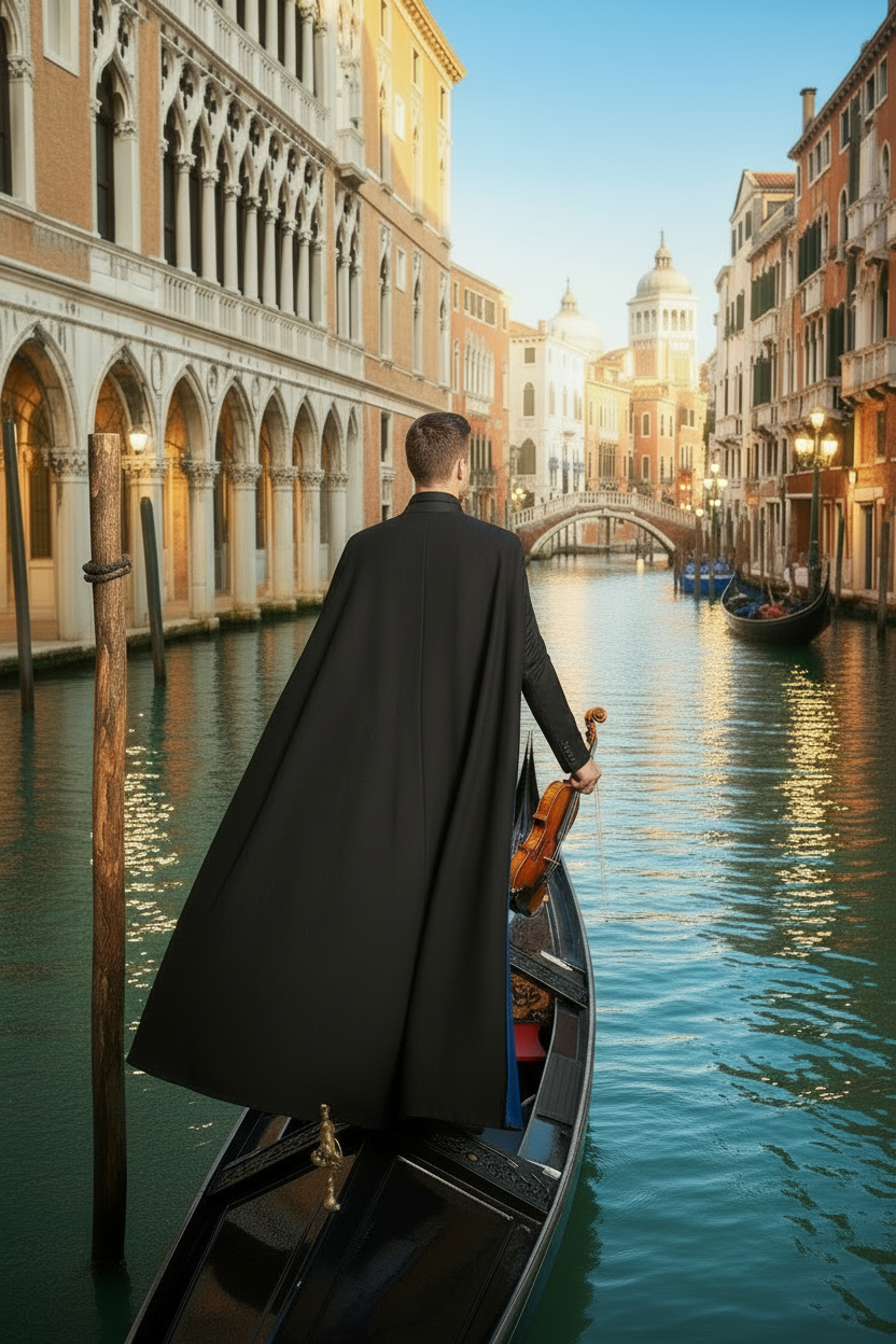 Tabarro Mantello Veneziano a ruota intera in Pura Lana