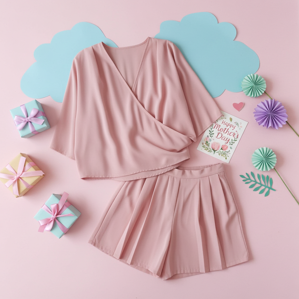 Blusa Rosa con Bermuda in Seta