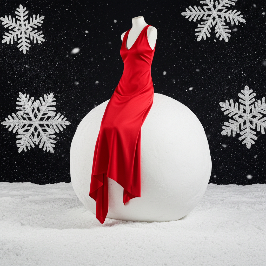 Abito Rosso Elegante Scollato e Creato a Mano in Cotone Organico