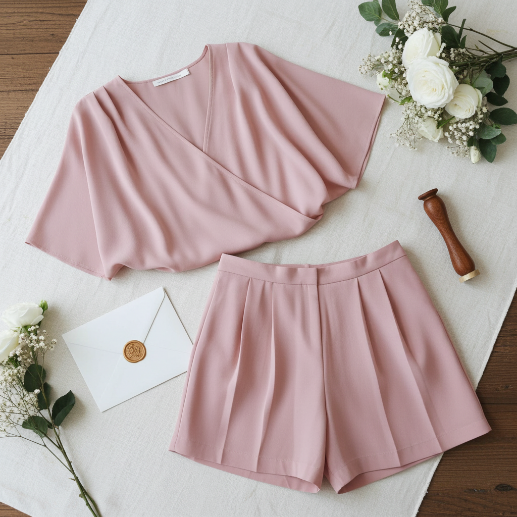 Blusa Rosa con Bermuda in Seta