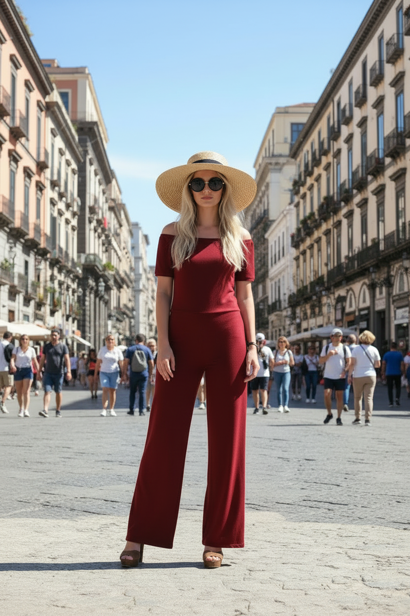 Completo rosso donna in cotone organico