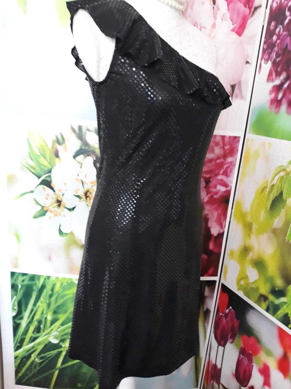 Abito Nero da Cocktail in Paillette Stoffa