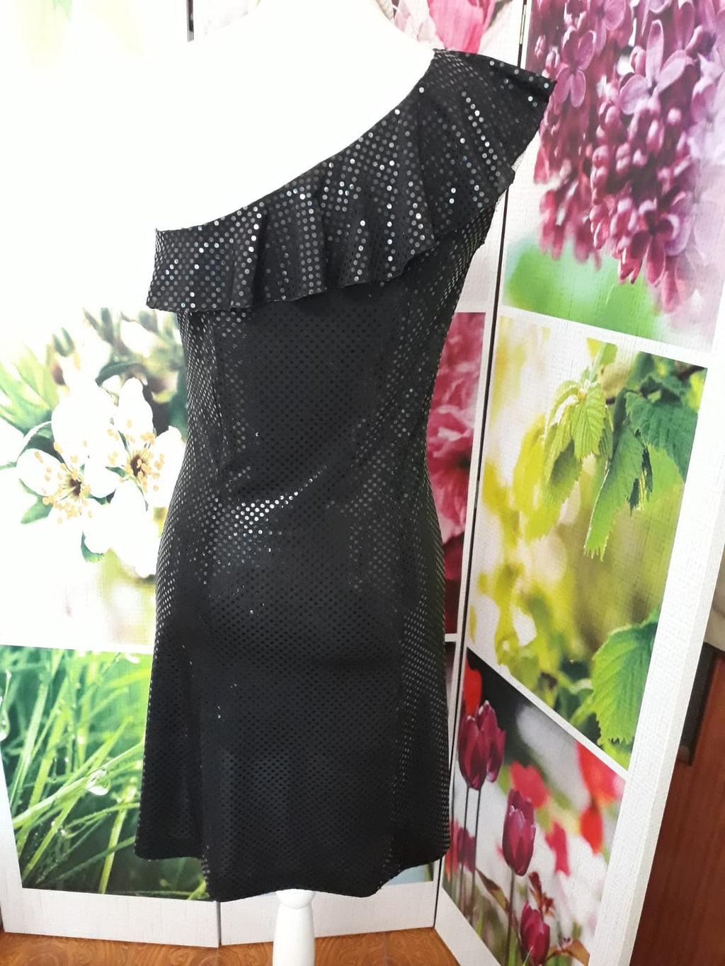 Abito Nero da Cocktail in Paillette Stoffa