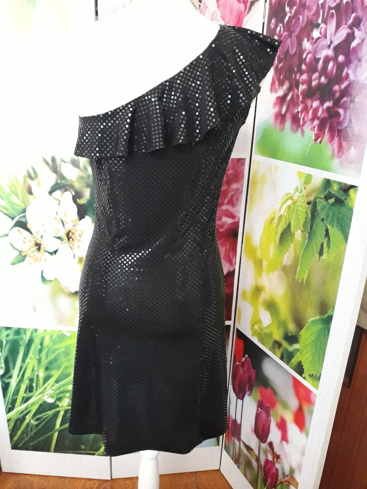 Abito Nero da Cocktail in Paillette Stoffa