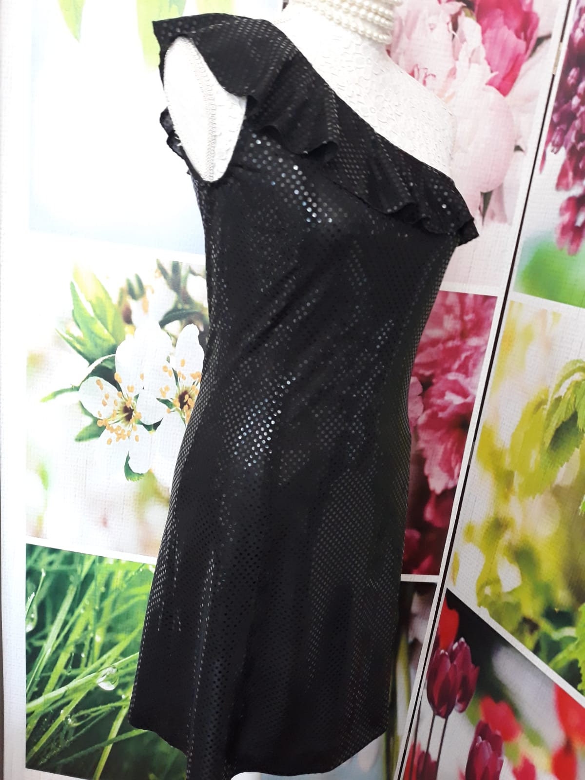 Abito Nero da Cocktail in Paillette Stoffa