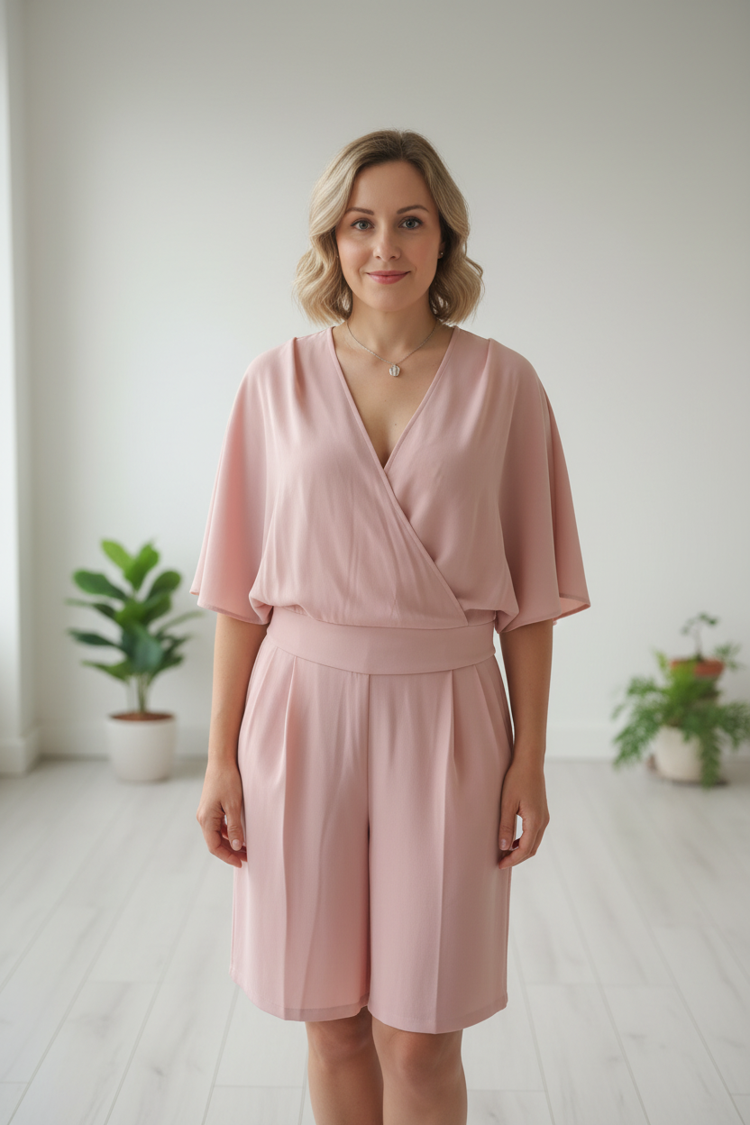 Blusa Rosa con Bermuda in Seta