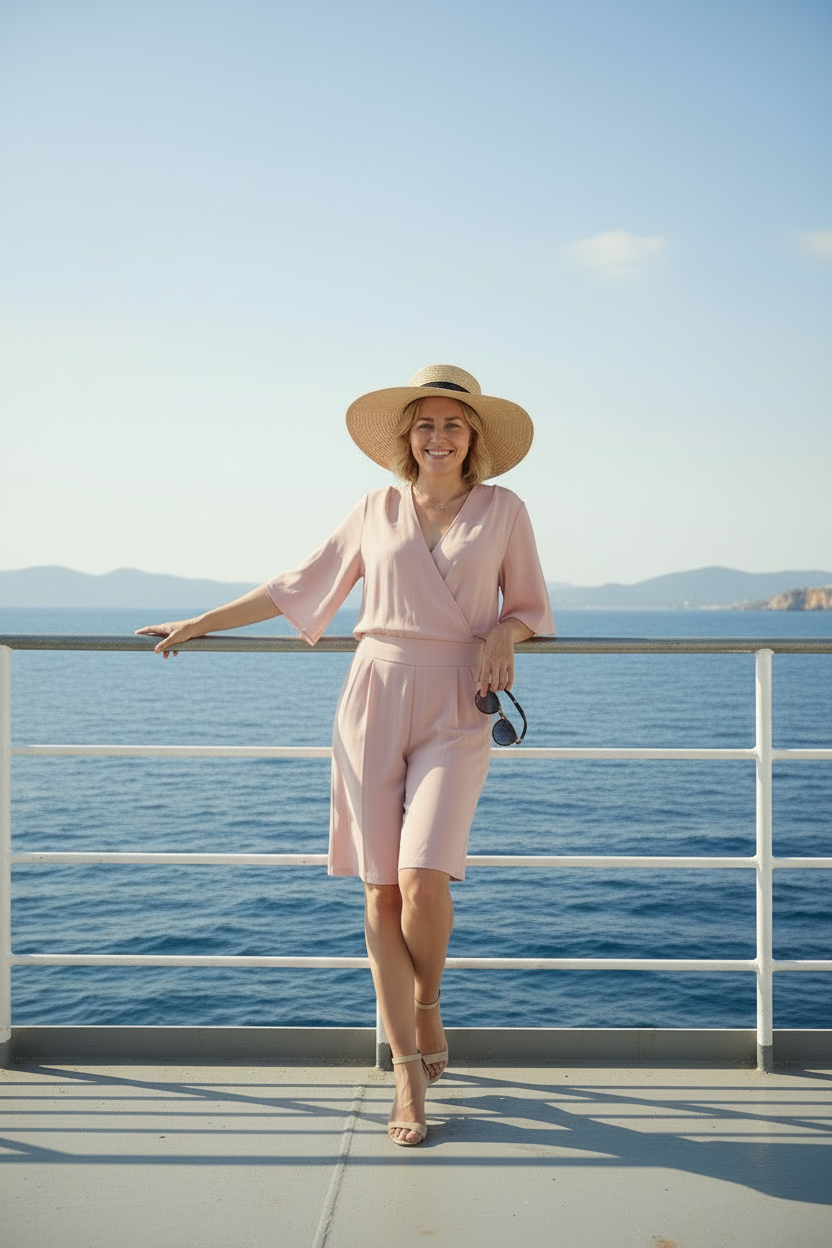 Blusa Rosa con Bermuda in Seta
